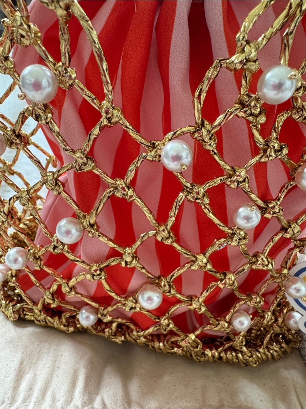 Gorgeous gold red and pink formal statement handbag from Paros Greece May 2026
